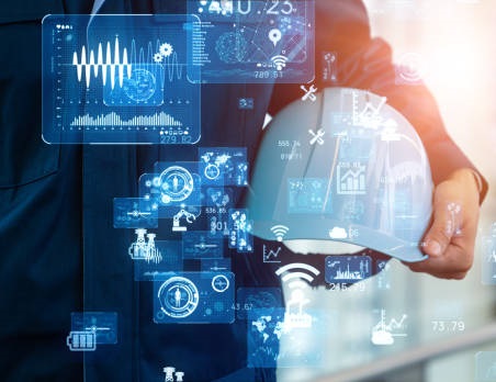 Industrial technology concept. Communication network. INDUSTRY 4.0. Factory automation.